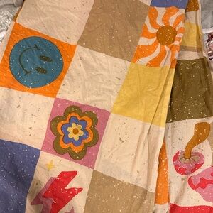 Boho Checkerboard Wall Tapestry with Colorful Retro Motifs